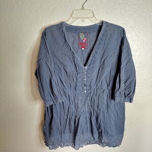 Johnny Was Cotton Eyelet Boho Top Sz L